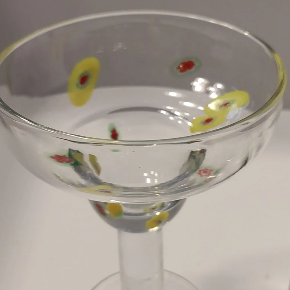 2 Crate & Barrel ZAZZ Millefiori Margarita Cocktail Hand Blown Clear Glass